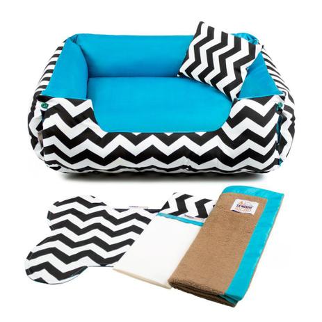 Menor preço em Enxoval Cama Pet Cachorro Gato Dupla Face Lola - M - Chevron Azul - Senhor Bicho