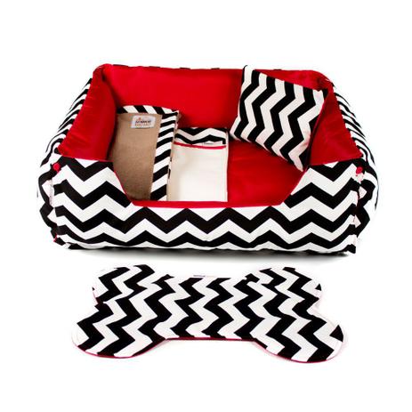 Menor preço em Enxoval Cama Pet Cachorro Gato Dupla Face Lola - M - Chevron Vermelho - Senhor Bicho