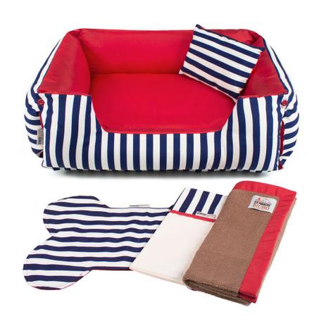 Enxoval Cama Pet Cachorro Gato Dupla Face Lola - M - Listras Azul - Senhor bicho é boa?