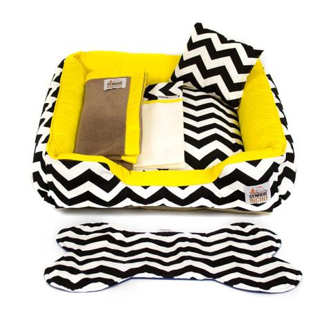 Enxoval Cama Pet Cachorro Gato Pandora C/ Zíper - M - Chevron Amarelo - Senhor bicho é boa?