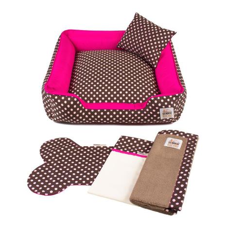 Enxoval Cama Pet Cachorro Gato Pandora C/ Zíper - P - Marrom Poá Pink - Senhor Bicho é boa?