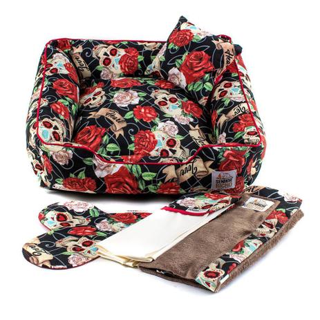 Enxoval Cama Pet Cachorro Gato Pandora Impermeável c/ Zíper - GG - Caveiras Vermelho - Senhor bicho é boa?