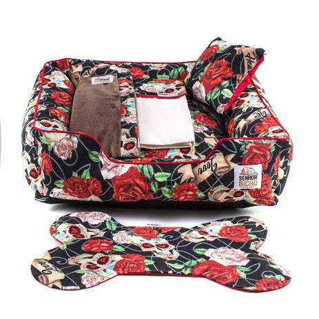 Enxoval Cama Pet Cachorro Gato Pandora Impermeável c/ Zíper - M - Caveiras Vermelho - Senhor bicho é boa?