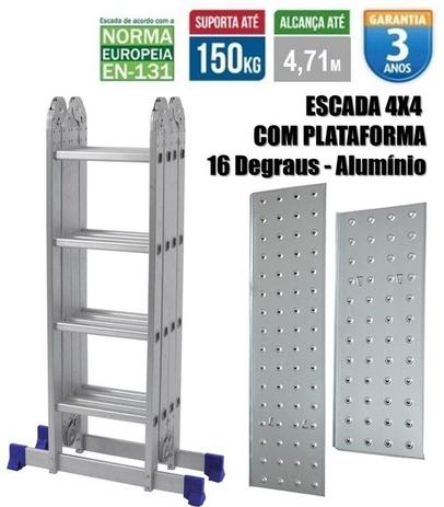 Escada 16 Degraus 4x4 Com Plataforma Multifuncional Alumínio - Mor Menor preço em Escada 16 Degraus 4x4 Com Plataforma Multifuncional Alumínio - Mor