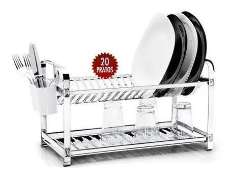 Escorredor 20 Pratos Em Aço Inox Com Porta Talheres PP Branco MakInox Menor preço em Escorredor 20 Pratos Em Aço Inox Com Porta Talheres PP Branco MakInox