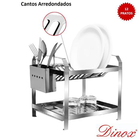 Escorredor de 12 Pratos Montado com Porta Talher em Inox - Dinox Menor preço em Escorredor de 12 Pratos Montado com Porta Talher em Inox - Dinox