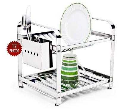 Escorredor de Louça 12 Pratos Inox Montado com Porta Talher Inox - Makinox Menor preço em Escorredor de Louça 12 Pratos Inox Montado com Porta Talher Inox - Makinox