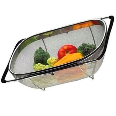 Escorredor Multiuso Retangular Macarrão Massa Peneira Aço Inox com Alça Expansível Pia Cozinha Kehome Menor preço em Escorredor Multiuso Retangular Macarrão Massa Peneira Aço Inox com Alça Expansível Pia Cozinha Kehome