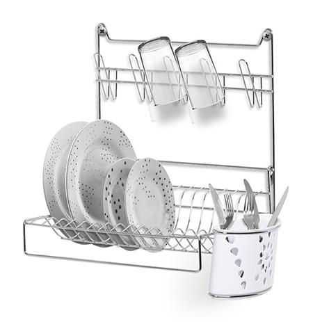Escorredor / secador de pratos / talher / copo de parede aramado com porta talher branco Menor preço em Escorredor / secador de pratos / talher / copo de parede aramado com porta talher branco