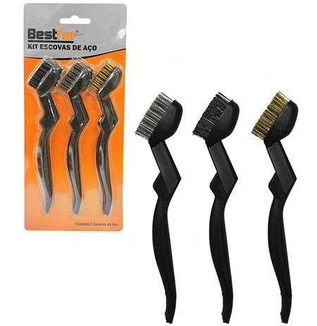 Escova de aco com cabo de plastico kit com 3 pecas na cartela - Rio chens Menor preço em Escova de aco com cabo de plastico kit com 3 pecas na cartela - Rio chens