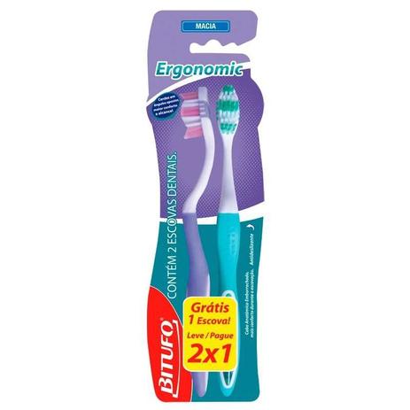 Escova Dental Bitufo Ergonomic Macia Leve 2 Pague 1 Menor preço em Escova Dental Bitufo Ergonomic Macia Leve 2 Pague 1