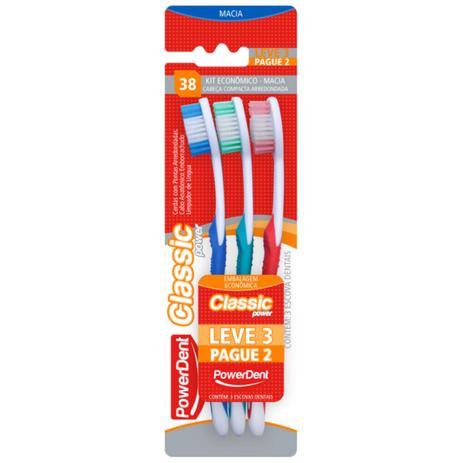 Escova dental classic power macia leve 03 pague 02 powerdent Menor preço em Escova dental classic power macia leve 03 pague 02 powerdent