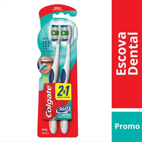 Escova Dental Colgate 360 Graus Macia Leve 2 Pague 1 Menor preço em Escova Dental Colgate 360 Graus Macia Leve 2 Pague 1