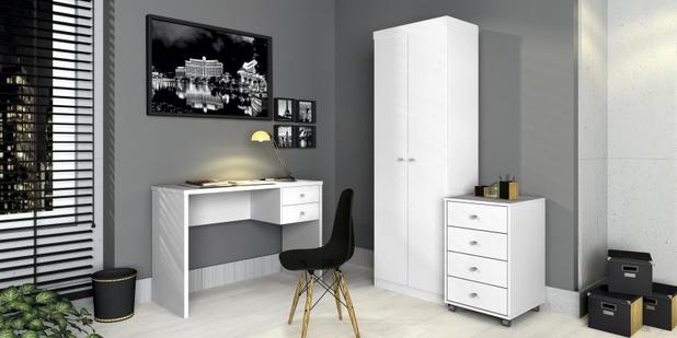 Escritório completo com 1 Mesa 1 Multiuso e 1 Gaveteiro Branco - Zanzini Menor preço em Escritório completo com 1 Mesa 1 Multiuso e 1 Gaveteiro Branco - Zanzini
