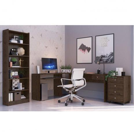 Escritório Completo com Estante 5 Prateleiras, Gaveteiro 4 Gavetas e Mesa em L Espresso Móveis Marrom Menor preço em Escritório Completo com Estante 5 Prateleiras, Gaveteiro 4 Gavetas e Mesa em L Espresso Móveis Marrom