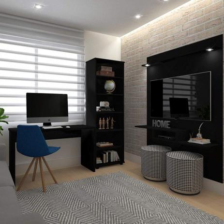 Escritório Completo com Painel, Estante e Escrivaninha Siena Móveis Preto Menor preço em Escritório Completo com Painel, Estante e Escrivaninha Siena Móveis Preto