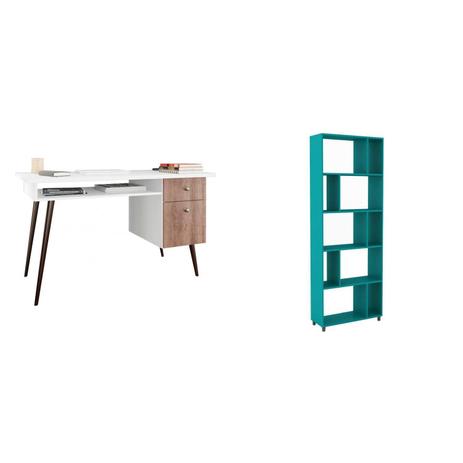 Escritório Completo MadeiraMadeira com Estante Multiuso e Escrivaninha 1 Porta 1 Gaveta 405023 Verde/Branco - Movelbento Menor preço em Escritório Completo MadeiraMadeira com Estante Multiuso e Escrivaninha 1 Porta 1 Gaveta 405023 Verde/Branco - Movelbento
