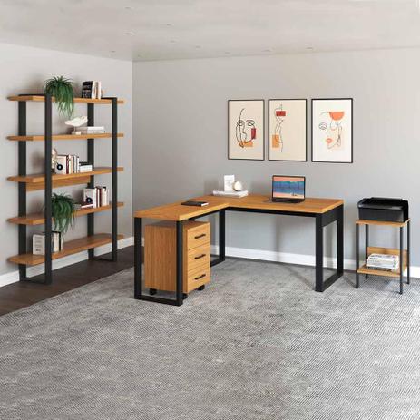 Escritório Estilo Industrial Completo Com Estante Mesa Em L E Apoio Freijó Preto Pradel - PRADEL MOVEIS Menor preço em Escritório Estilo Industrial Completo Com Estante Mesa Em L E Apoio Freijó Preto Pradel - PRADEL MOVEIS