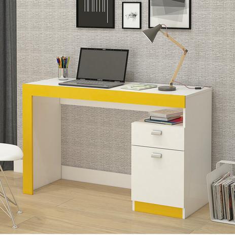 Escrivaninha 1 Porta 1 Gaveta Melissa Permobili Branco/Amarelo Menor preço em Escrivaninha 1 Porta 1 Gaveta Melissa Permobili Branco/Amarelo