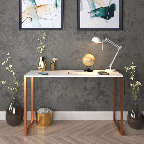 Escrivaninha 90cm Branca Com Cobre Mesa Computador Madeira Móveis Industrial Escritório Sogude - E-LED BRASIL é boa?