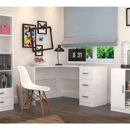 Escrivaninha em L com 3 Gavetas Office Plus Appunto - Branco Menor preço em Escrivaninha em L com 3 Gavetas Office Plus Appunto - Branco