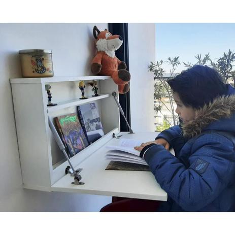 Escrivaninha Juvenil Mesa Suspensa Dobrável 68,5 cm - Branco/Cinza - Casaveri Menor preço em Escrivaninha Juvenil Mesa Suspensa Dobrável 68,5 cm - Branco/Cinza - Casaveri