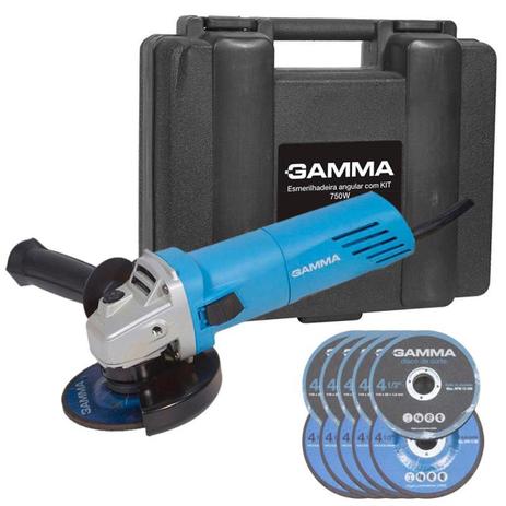 Esmerilhadeira Angular 4.1/2 POL 750W c/ Maleta e Kit 10 Discos G1910K/BR GAMMA Menor preço em Esmerilhadeira Angular 4.1/2 POL 750W c/ Maleta e Kit 10 Discos G1910K/BR GAMMA