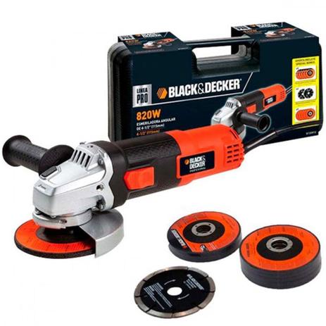 Esmerilhadeira Black + Decker G720K12 820W 4.1/2” + 12 Discos Menor preço em Esmerilhadeira Black + Decker G720K12 820W 4.1/2” + 12 Discos