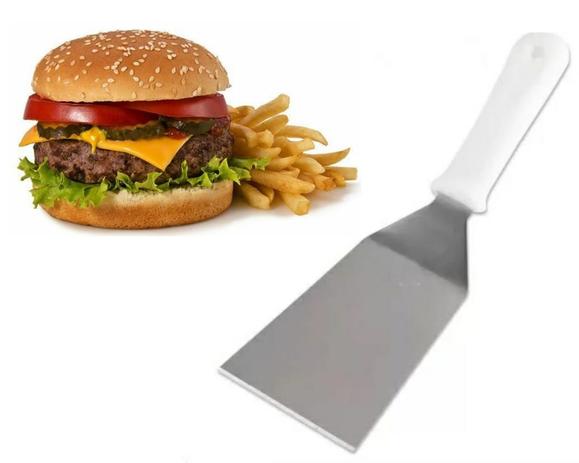 Espátula Curva Aço Inox Cabo Branco Lanches Chapa Hambúrguer Clink Menor preço em Espátula Curva Aço Inox Cabo Branco Lanches Chapa Hambúrguer Clink