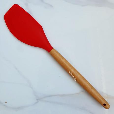 Espátula Reta Silicone Vermelha c/ Cabo Madeira - OIKOS Menor preço em Espátula Reta Silicone Vermelha c/ Cabo Madeira - OIKOS