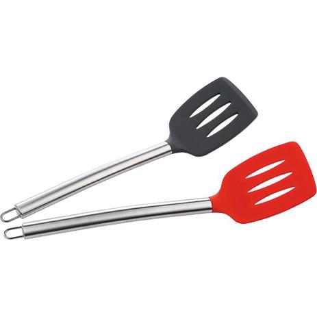 Espátula Vazada de Silicone com Cabo de Inox Plus Casa do Chef Sortida Menor preço em Espátula Vazada de Silicone com Cabo de Inox Plus Casa do Chef Sortida