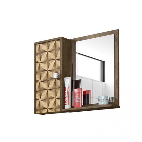 Espelheira para Banheiro 1 Porta 2 Prateleiras Gênova Móveis Bechara Madeira Rústica/3D Menor preço em Espelheira para Banheiro 1 Porta 2 Prateleiras Gênova Móveis Bechara Madeira Rústica/3D