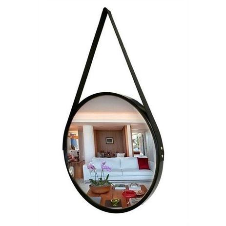 Menor preço em Espelho De Parede Redondo Decorativo Adnet Quarto Sala Banheiro 45cm Com Alça Em Couro - FWB