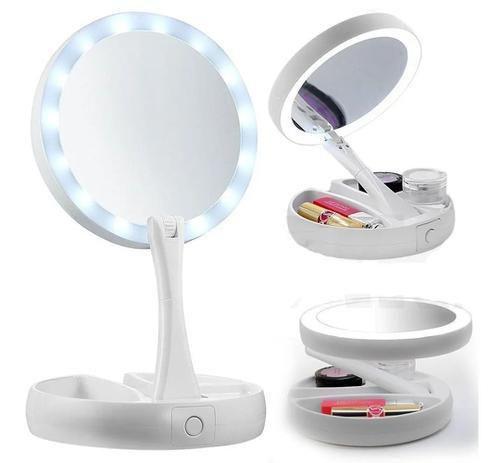 Espelho Mesa Redondo Led Maquiagem Aumento Ring Light Camarim Dobrável Menor preço em Espelho Mesa Redondo Led Maquiagem Aumento Ring Light Camarim Dobrável