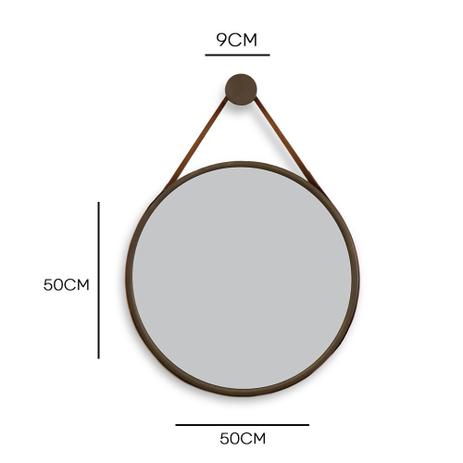 Espelho Redondo Decorativo 50 cm Alça de Couro Marrom Alpes - Chandelie Menor preço em Espelho Redondo Decorativo 50 cm Alça de Couro Marrom Alpes - Chandelie