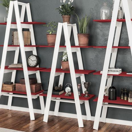 Menor preço em Estante Escada 3 Prateleiras Érica Moderno Movelbento Branco/Vermelho