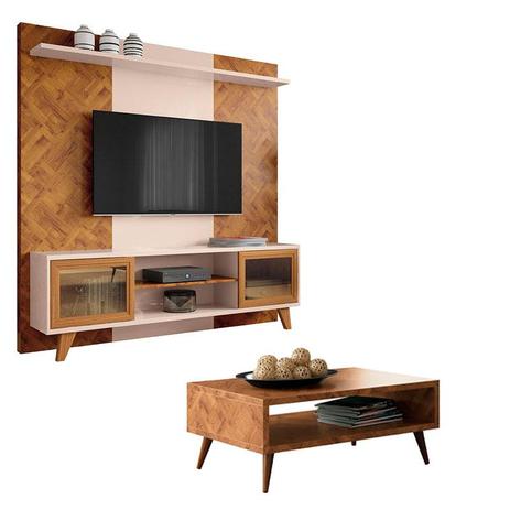 Estante Home Teather Marchê e Mesa de Centro Lucy Chevron Off White HB Móveis - Hb moveis Menor preço em Estante Home Teather Marchê e Mesa de Centro Lucy Chevron Off White HB Móveis - Hb moveis