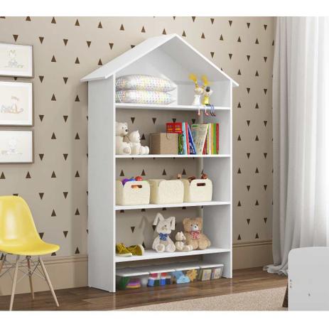 Estante Infantil Casinha Encantada com 4 Prateleiras - Branco - Casatema Menor preço em Estante Infantil Casinha Encantada com 4 Prateleiras - Branco - Casatema