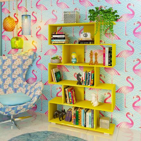 Estante Livreiro 5 Nichos Twister Moderno Tcil Móveis Amarelo Menor preço em Estante Livreiro 5 Nichos Twister Moderno Tcil Móveis Amarelo