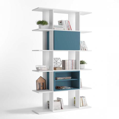 Estante Multiuso 2 Nichos 1 Porta Siena Móveis Branco/Azul Menor preço em Estante Multiuso 2 Nichos 1 Porta Siena Móveis Branco/Azul