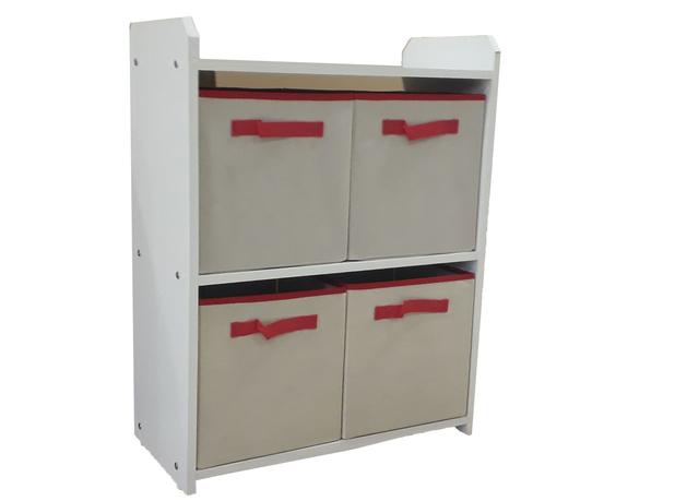 Estante nicho com caixas puxador alça vermelho - organibox Menor preço em Estante nicho com caixas puxador alça vermelho - organibox