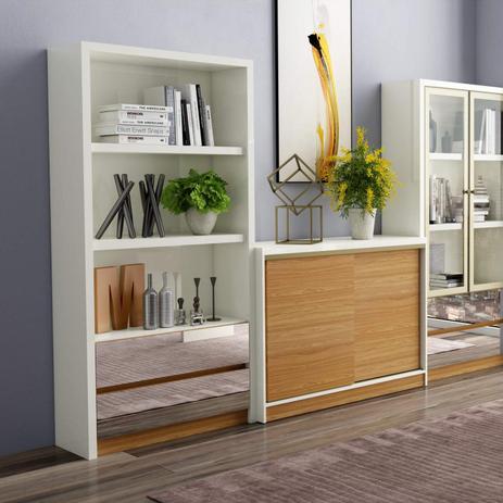 Estante para Livros 2 Prateleiras 2 Gavetas Espelhadas 90cm Clássico Dalla Costa Off White/Freijó Menor preço em Estante para Livros 2 Prateleiras 2 Gavetas Espelhadas 90cm Clássico Dalla Costa Off White/Freijó