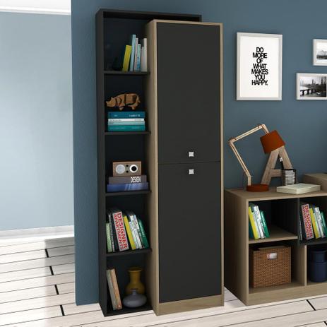 Estante para Livros 70 cm 2 Portas Avelã Tx/Onix Tx - Hecol moveis Menor preço em Estante para Livros 70 cm 2 Portas Avelã Tx/Onix Tx - Hecol moveis
