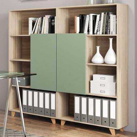 Estante Para Livros Aurora 2 Portas 8 Prateleiras Aveiro/verde - Bentec - Bentec Móveis Menor preço em Estante Para Livros Aurora 2 Portas 8 Prateleiras Aveiro/verde - Bentec - Bentec Móveis