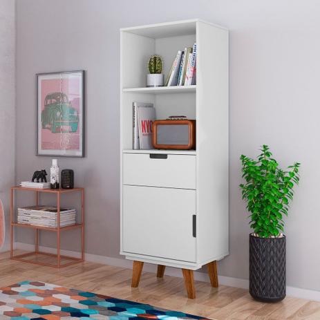 Estante para Livros Madeira Retro Vintage Box com Gaveta Branco - OLIVAR MóVEIS Menor preço em Estante para Livros Madeira Retro Vintage Box com Gaveta Branco - OLIVAR MóVEIS