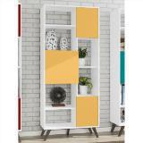 Estante Retrô 3 Portas 6 Nichos com Pés Palito - Branco/Amarelo - Móvel bento Menor preço em Estante Retrô 3 Portas 6 Nichos com Pés Palito - Branco/Amarelo - Móvel bento