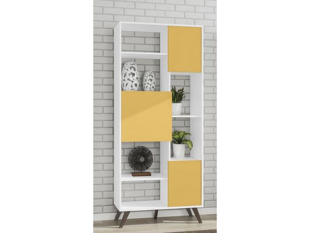 Estante Retrô 3 Portas Branco/Amarelo - Movelbento Menor preço em Estante Retrô 3 Portas Branco/Amarelo - Movelbento