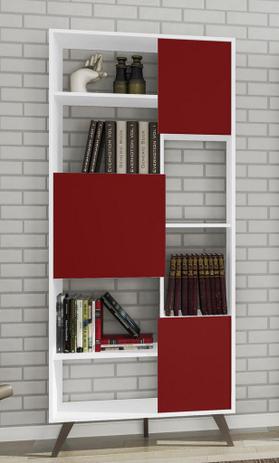 Estante Retrô 3 Portas Branco/Vermelho - Movelbento Menor preço em Estante Retrô 3 Portas Branco/Vermelho - Movelbento