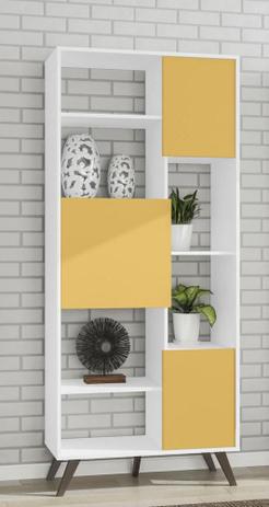 Estante Retrô com 3 Portas Branco e Amarelo - Móvel bento Menor preço em Estante Retrô com 3 Portas Branco e Amarelo - Móvel bento