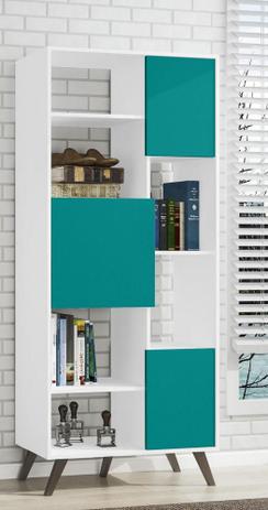 Estante Retrô com 3 Portas Branco e Turquesa - Móvel bento Menor preço em Estante Retrô com 3 Portas Branco e Turquesa - Móvel bento